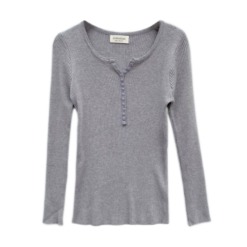 Women's Black Knit Base Layer Sweater V-Neck Slim Long Sleeve Top - Image 5