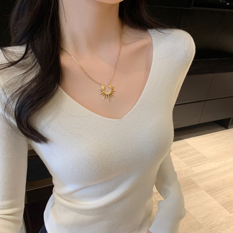Women's V-Neck Slim Knit Top Long Sleeve Pullover Sweater - Image 2
