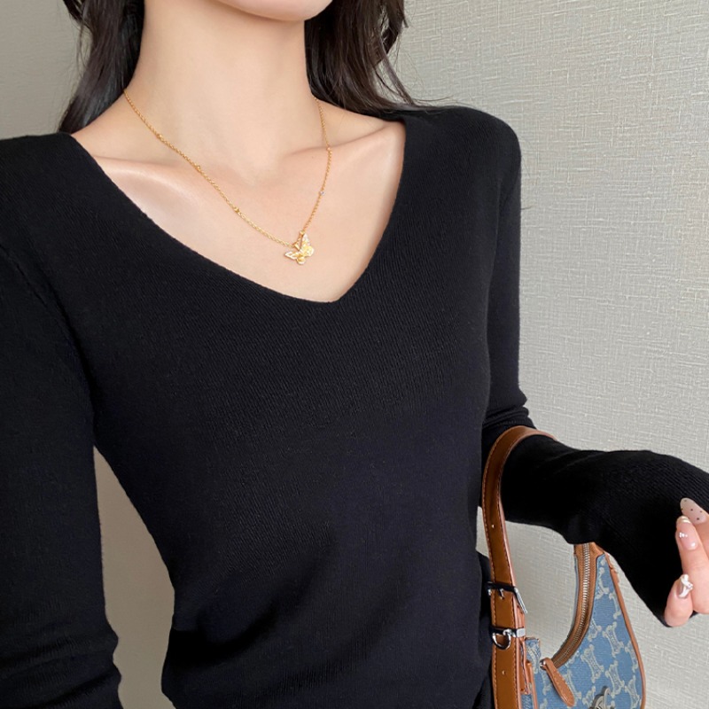 Women's V-Neck Slim Knit Top Long Sleeve Pullover Sweater - Image 5