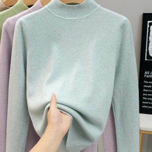 Women's Knit Long Sleeve Sweater Half Neck Slim Fit Top