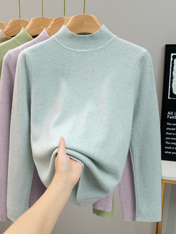 Women's Knit Long Sleeve Sweater Half Neck Slim Fit Top