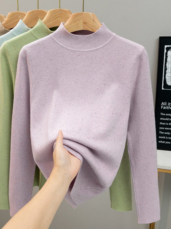 Women's Knit Long Sleeve Sweater Half Neck Slim Fit Top - Image 4