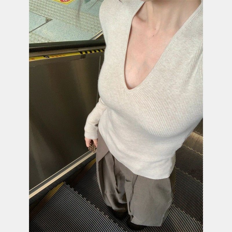 Women's Slim Fit V-Neck Knit Top Long Sleeve Pullover Sweater - Style 307ba9 - Image 3