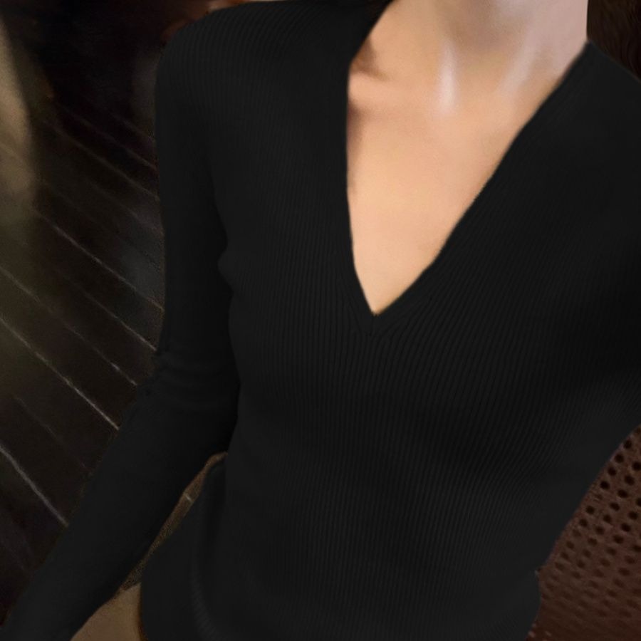 Women's Slim Fit V-Neck Knit Top Long Sleeve Pullover Sweater - Style 307ba9 - Image 5