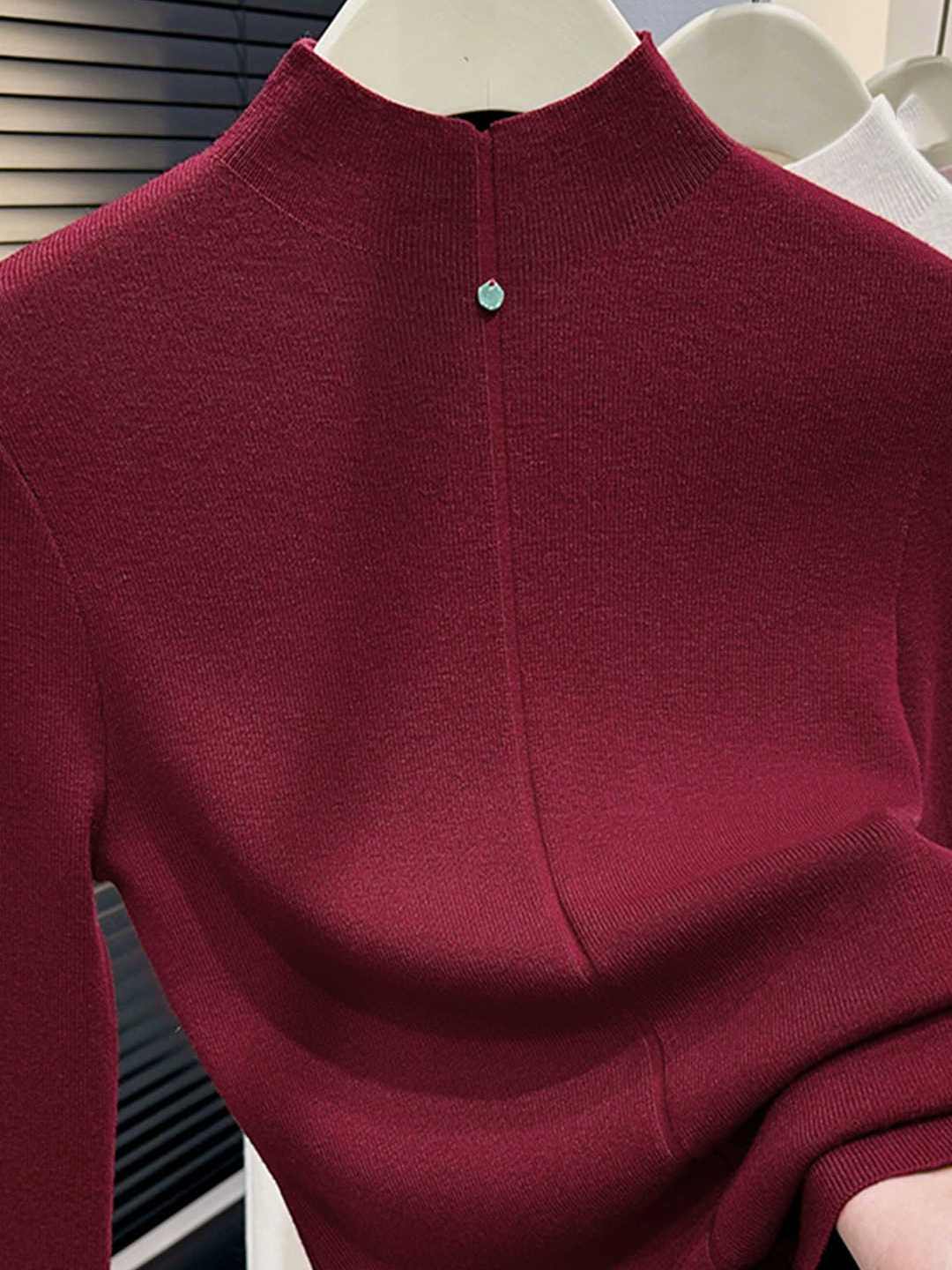 Women's Half Turtleneck Knit Top Wine Red Pullover Sweater Fall Winter Base Layer