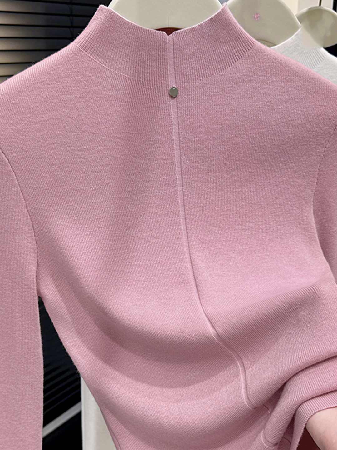 Women's Half Turtleneck Knit Top Wine Red Pullover Sweater Fall Winter Base Layer - Image 2