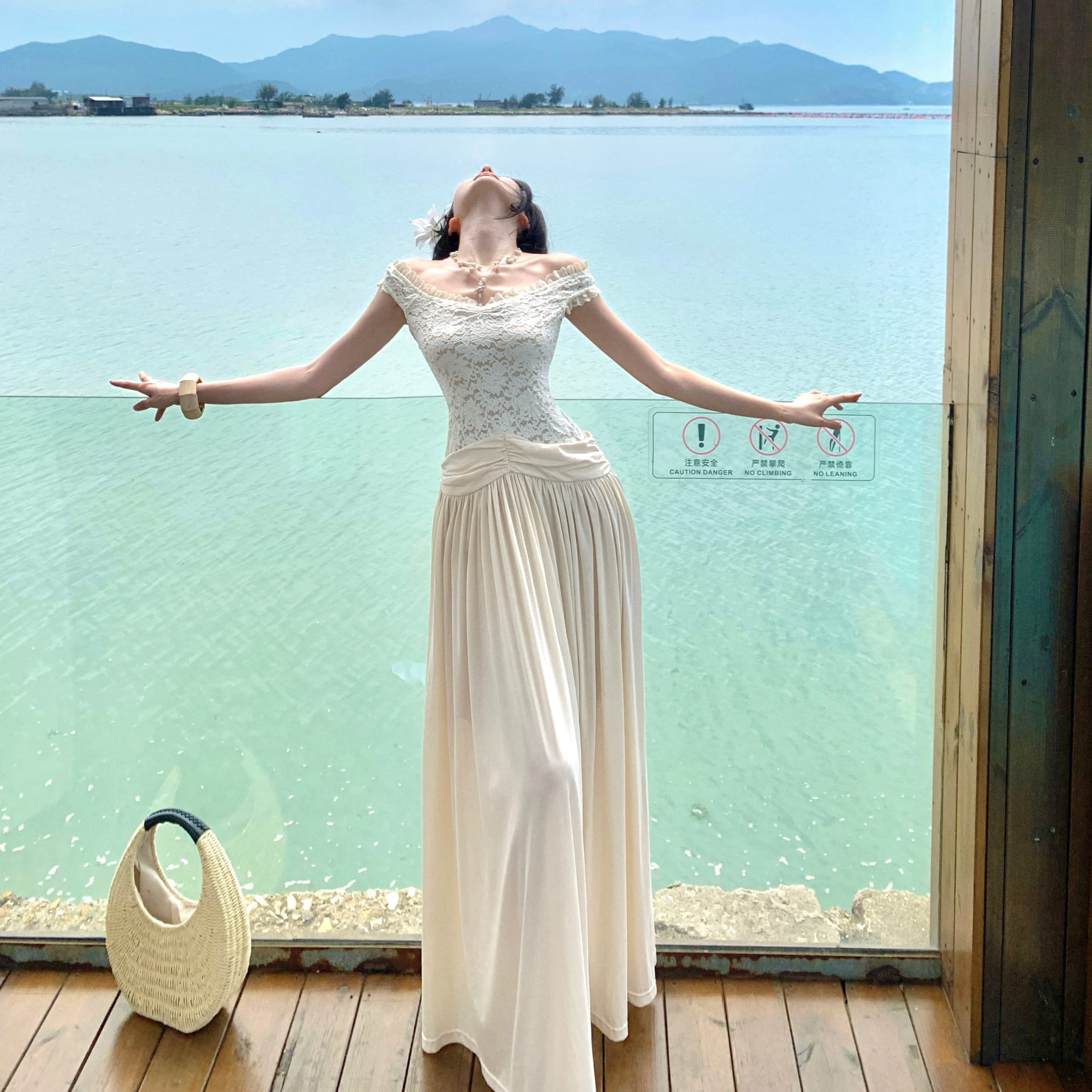 White Off-Shoulder Dress Women French Style Party Graduation Dress - Image 5