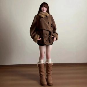 Heavyweight Maillard Faux Fur Collar Woolen Coat Women Fall 2026 Slimming
