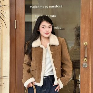 Thickened Fleece Small Turn-Down Collar Coat Fashionable Refined Xiaoxiang Style Short Top New Elegant High-End Feel Autumn Winter