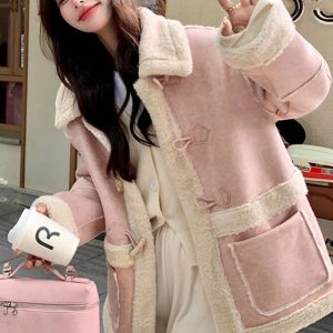 Pink Faux Fur Coat Women Winter 2026 New High-End Fleece-Lined Thick Fur and Leather Integrated Cotton Jacket