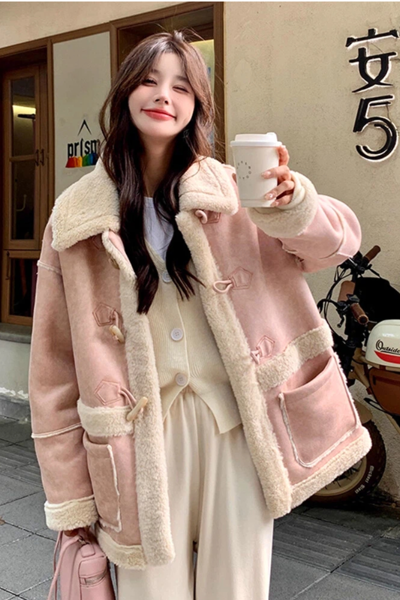 Pink Faux Fur Coat Women Winter 2026 New High-End Fleece-Lined Thick Fur and Leather Integrated Cotton Jacket - Image 2