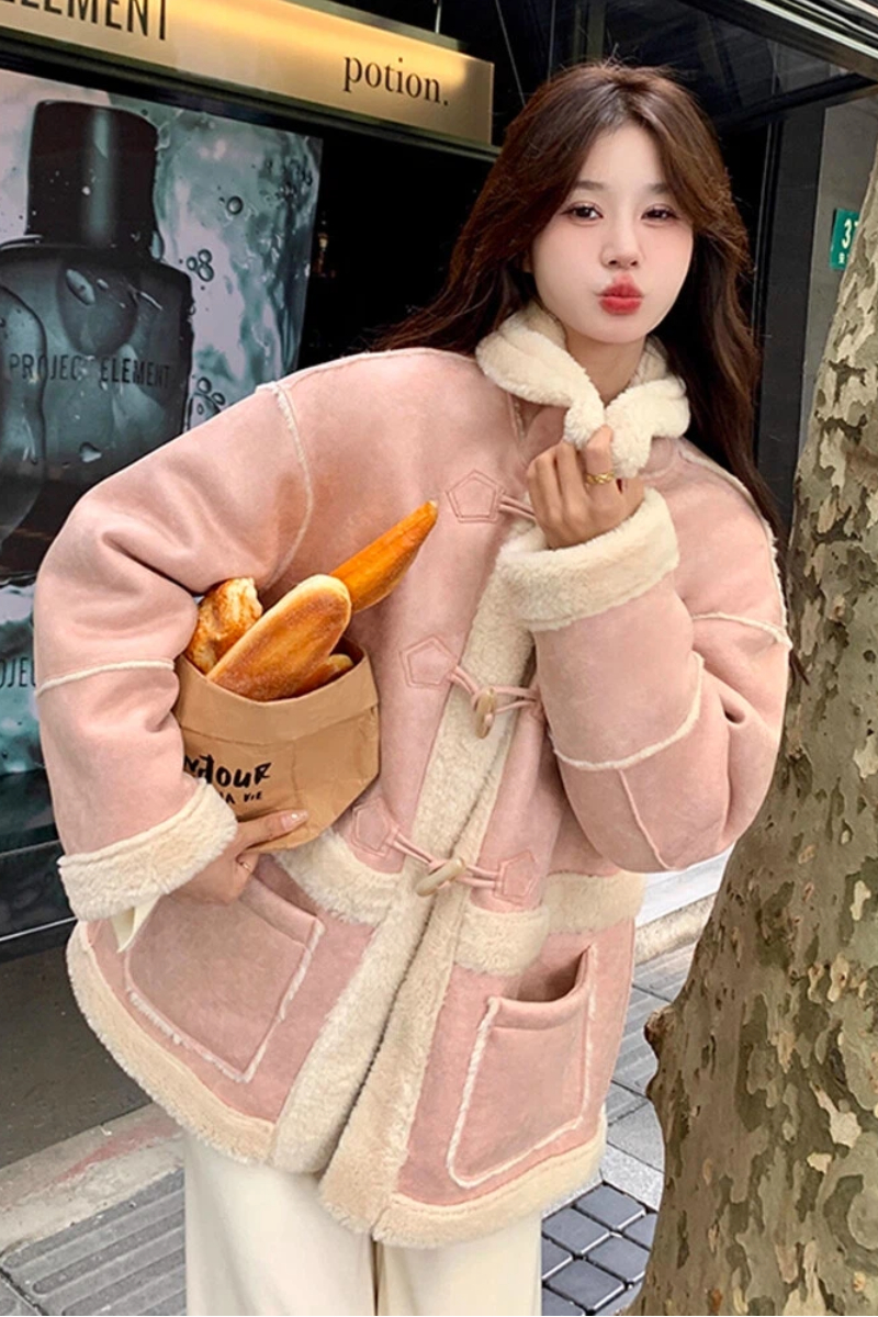 Pink Faux Fur Coat Women Winter 2026 New High-End Fleece-Lined Thick Fur and Leather Integrated Cotton Jacket - Image 3