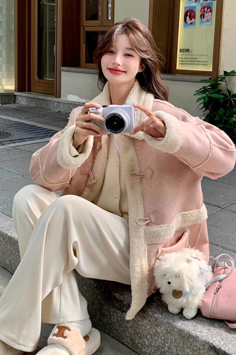 Pink Faux Fur Coat Women Winter 2026 New High-End Fleece-Lined Thick Fur and Leather Integrated Cotton Jacket - Image 4