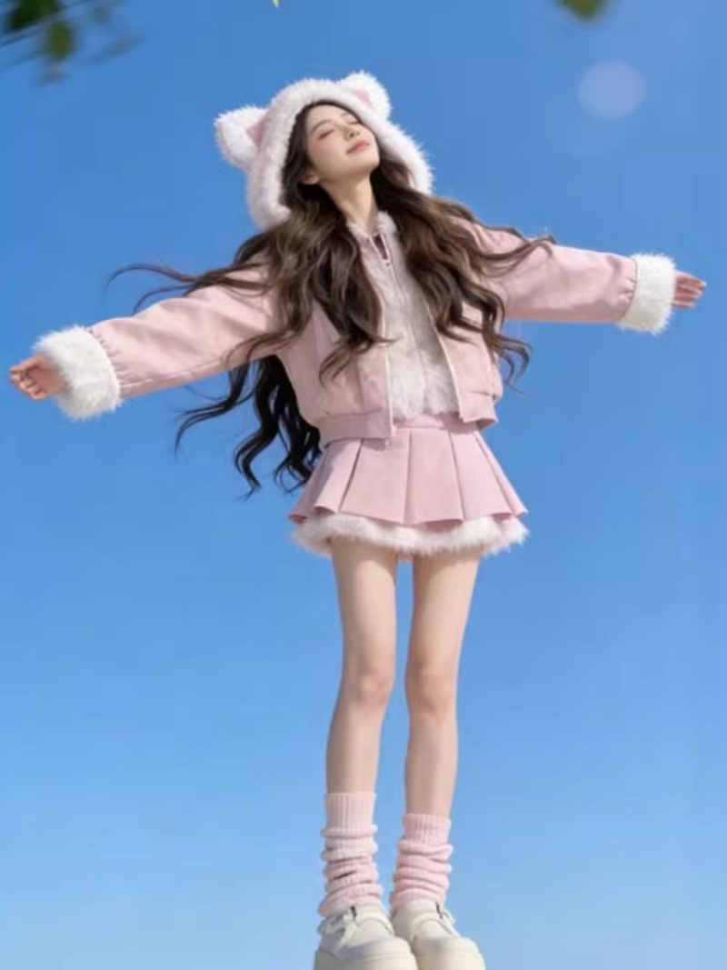 Youthful Two-Piece Hooded Coat and Skirt Set for Petite Women Winter Korean Commute Style - Image 4