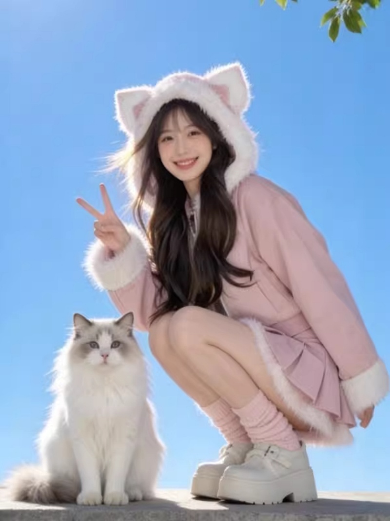 Youthful Two-Piece Hooded Coat and Skirt Set for Petite Women Winter Korean Commute Style - Image 2