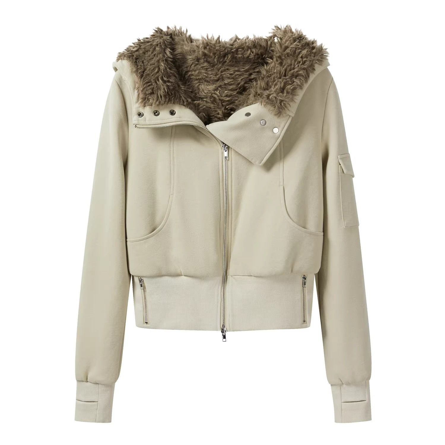 Women's Vintage Caramel Faux Fur Collar Short Jacket 2026 Winter Slim Warm Coat
